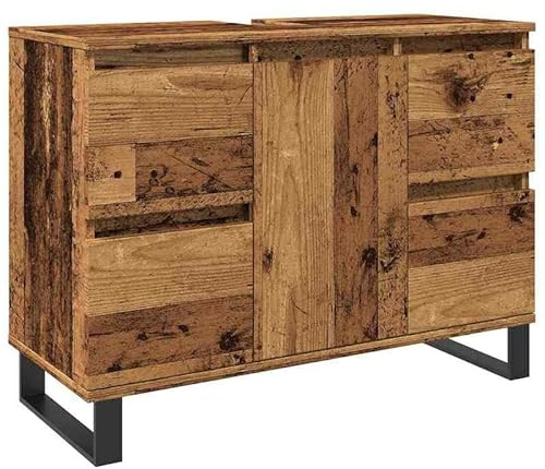 Eleganz Armario para debajo del lavabo de aspecto de madera antigua, 80 x 33 x 60 cm, juego de muebles de baño de madera y hierro, elegante y estable para baño, inodoro de invitados, ahorra espacio y