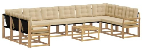 vidaXL Outdoor-Sofagarnitur mit Kissen 11 pcs Weiß und Beige, Garten-Sofa, modernes Outdoor-Satz, haltbare Terrassenmöbel, perfekte Lounge für Entspannung und Komfort