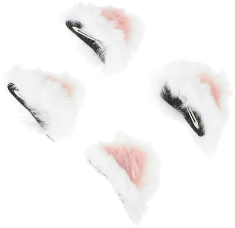 BATHVEVE Pinces à Cheveux Qui N'abîme Pas Cheveux pour Filles et Adultes Oreilles de Chat Lot de 2 Paires en Peluche Blanche, Matériau pour Fêtes Costumées
