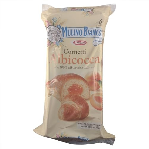 Mulino Bianco Cornetti con Confettura di Albicocche 100% Italiane - 6 brioches - 300 g
