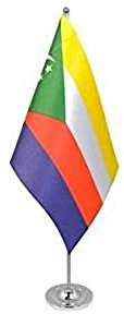 AZ FLAG - Drapeau De Table Comores Prestige - Drapeau Comorien De Bureau En Satin Avec Hampe De 30cm Et Socle En Métal - 22x15 cm