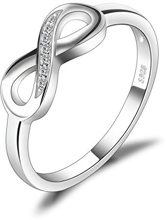 JewelryPalace Anillo Infinito Diamante Simulado, Plata de ley 925, Chapado en Oro Blanco, Promiso Alianzas Mujer, Aniversario, Joyería Personalizada