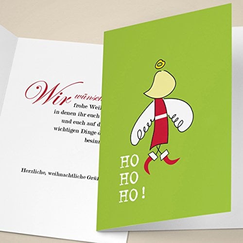 100er Set Lustige Weihnachtskarten mit Weihnachtsengel als Nikolaus, mit ihrem Innentext (Var5) drucken lassen, als Weihnachtsgrüße für Kunden, Geschäftspartner, Mitarbeiter: Ho Ho Ho
