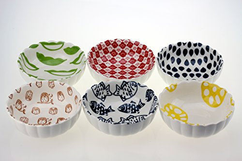Urban Lifestyle Bunte Müslischalen Set aus Keramik – 6er Set mit verschiedenen japanisch inspirierten Mustern – Ø 11 cm – Spülmaschinengeeignet & mikrowellenfest