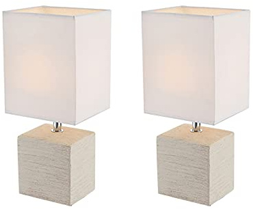 Globo Lighting GERI Lot de 2 lampes de table élégantes avec pied en céramique beige et abat-jour en tissu blanc