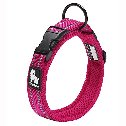 Truelove Padded Reflective Breathable Nylon Dog Collar, Fushcia, 3XL | Fully Adjustable, Neck Friendly Design, Quick-Release Buckle, Walking Training Use, Multi Sizes Fit, Durable & Comfy, TLC5011