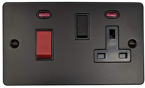 Flat Black Cooker Switch with Socket (45 Amp/Double Plate) - FFB29B