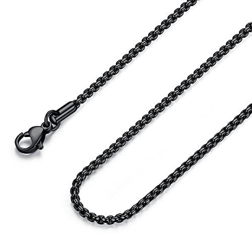 FOSIR Mens Black Rolo Chain Necklace, Stainless Steel Chain for Men and Women, Wide 2mm,20 Inch