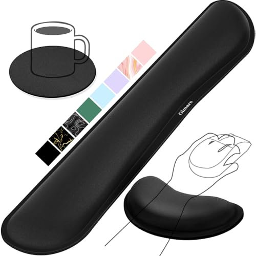 Gimars Poggia Polsi Mouse Tastiera, Schiuma Memoria Gel Ergonomica Supporto Mouse Poggiapolsi Tastiera, Poggia Polsi per Alleviare il Dolore da Digitazione Gaming Ufficio PC Computer, Nero