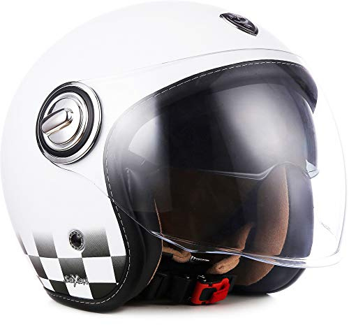 Soxon® SP-888 „Night“ · Jet-Helm · Motorrad-Helm Roller-Helm Scooter-Helm Moped Mofa-Helm Chopper Retro Vespa Vintage Pilot · ECE 22.05 Sonnenvisier Schnellverschluss SlimShell Tasche XS–XL (53-62cm)