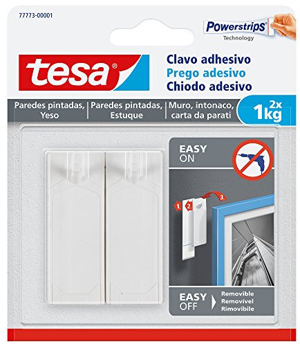 tesa Chiodo Adesivo per Carta da Parati ed Intonaco, Bianco, Set di 2 Pezzi