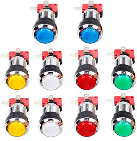 EG STARTS 10x Arcade Chrome LED botones iluminados con interfaz de 4.8 mm Micro Switch para juegos de máquinas Arcade Mame Jamma Parts 12V (cada color de 2 piezas)