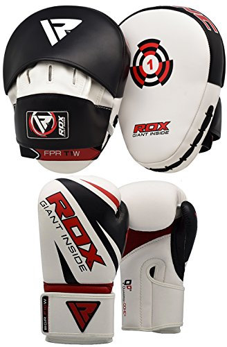 RDX MMA gewölbt Pratzen Muay Thai Boxing DTP Schlagfläche Training Ziel Kickboxing Pads Fingerlose Handschuhe, Weiß