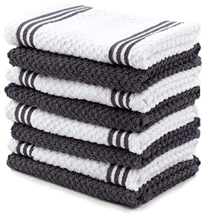 Sticky Toffee Cotton Terry Kitchen Dishcloth, Gray, 8 Pack, 12 in x 12 in