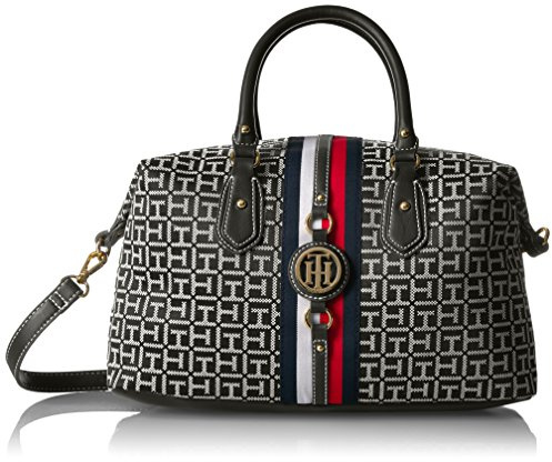 Tommy Hilfiger Women's Jaden Satchel Crossbody Bag, Th Black/White, One Size, Jaden Satchel Crossbody Bag