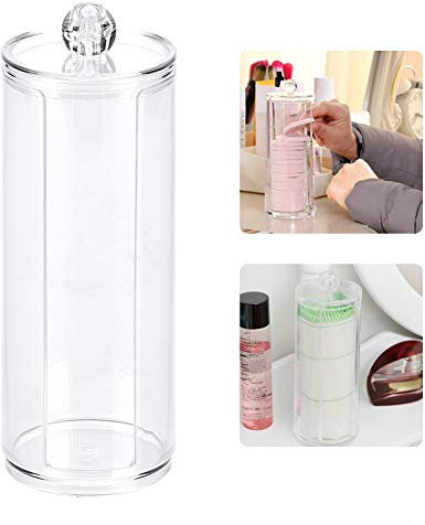 Rotekt Transparent Round Acrylic Cotton Pad Storage Case Organizer, Puff Holder Container, Bathroom Qtip Dispenser Jars Canisters