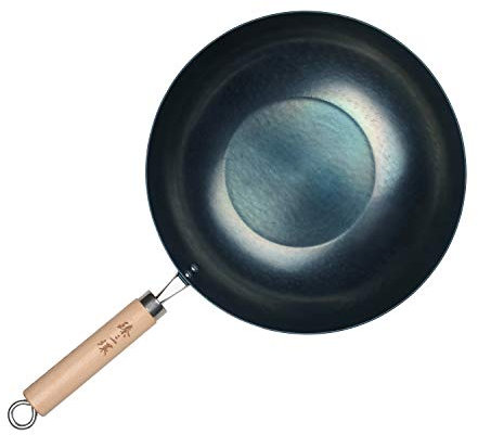 ZhenSanHuan HandHammered Iron Wok Flat Bottom Induction Suitable (WoodHandle)