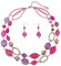 Bocar 2 Strand Dichiarazione Choker Shell collana e orecchini set per le donne regalo (NK-10370-Fucsia viola)