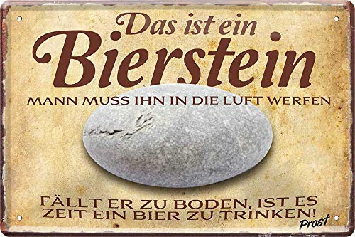 Blechschilder lustiger Bier Spruch: “Das ist EIN Bierstein, Man muss ihn in die Luft werfen .” Deko Schild für Bar Theke oder Pub Geschenkidee 20x30 cm
