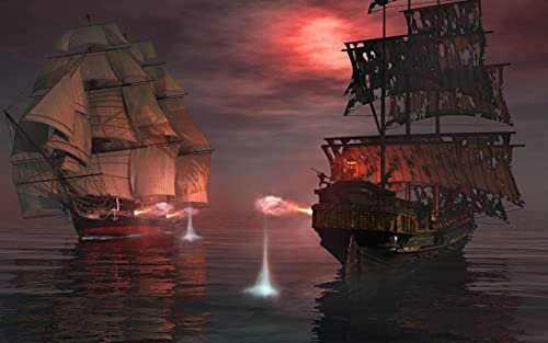 PIRATENSCHIFFE Fototapete VLIES-350x260 cm (1324A)-Piraten Schiffe Meer Pirat Kinderzimmer Wandtapete-Inkl. Kleister-Vliestapete Bild Dekoration Wand-Dekor Moderne Motiv-Tapete Panorama Poster XXL
