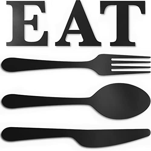 Vivegate Eat Sign for Kitchen – 4 Pack 18” X 7” Large Eat Spoon Fork and Knife Decor Pantry Farmhouse Art Black Metal Wall Art Hanging Signs