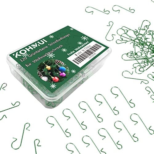 KOHMUI 120 Kugelaufhänger S-Haken in Grün, S Haken Klein Schnellaufhänger für Weihnachtskugel, Schöne Box, Wiederverwendbar