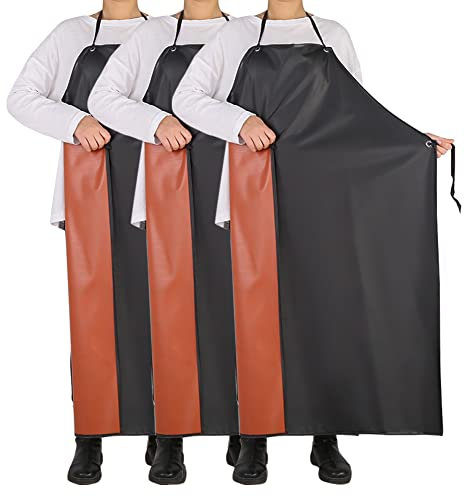 GNJCV PVC-Schürze, chemikalienbeständig, schwarz, Unisex, zum Geschirrspülen, Hundepflege, Gartenarbeit, Reinigung von Fischen, 3 Stück