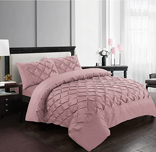 Parure de lit plissée avec housse de couette et taies d'oreiller 100 % microfibre - Blanc, gris, anthracite, rose