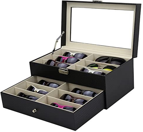 Brillenbox Brillenaufbewahrung Brillenpräsentation Unisex Black 2 Schicht 12 Slots Brillen Box Halter Transparent Top Sonnenbrillen Anzeige Eyewear-Speicher-Organisator-Kasten-Behälter Haushalt Dekora