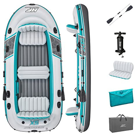 Bestway Hydro-Force Adventure Elite X5 aufblasbares Wasserfloss-Set für 5 Personen, inklusive Schlauchboot, Aluminiumruder, Handpumpe, Tragetasche und Ausrüstungstasche