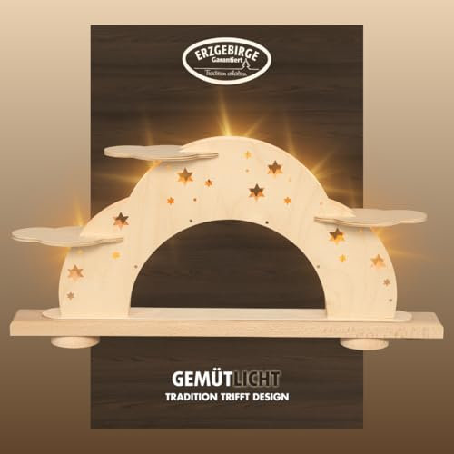 weigla - Lichterbogen original Erzgebirge I LED Sternenhimmel I Schwibbogen zum Bestücken I Leerbogen Weihnachten I 5 Lampenkerzen + 1 Ersatzlampe I 5 x 46 V, 0,2 W, E10 I Weihnachtsdeko innen