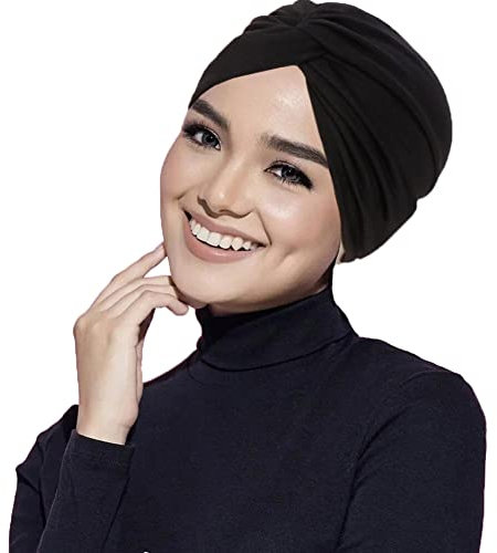 Plissierter Turban-Kappe Chemo Kopf Wraps Muslimische Hijab Schal Kappe für Frauen Dehnbar Haarausfall Kopfbedeckung Kappen für Frauen Schlafmütze Weiche Mode Headwrap Beanie Schlafmützen Schädel