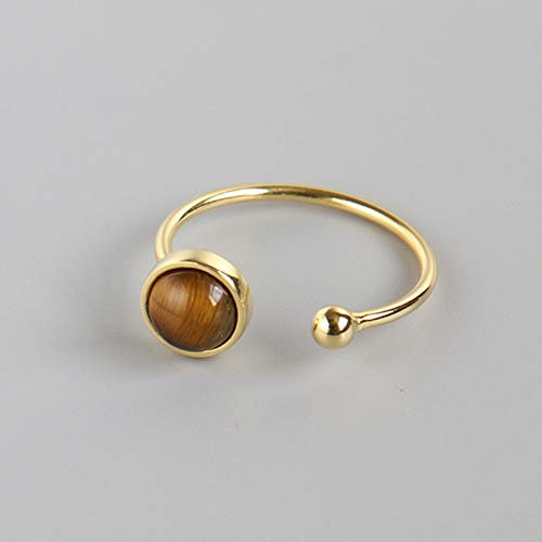 WLLDDDIU Natürlicher Gelber Tigerauge-Steinring Kristall, Rund, Goldfarbener Ring, Verstellbar, Offene Steinringe, Reiki-Balance, Knöchel-Fingerringe, Ewigkeitsring Für Frauen, Mädchen, Männer