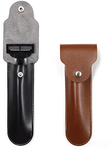 LinMei Lederetui für Rasiermesser, Schutzhülle für Rasiermesser, Rasierhobel und Barbierrasierer, Sicherheitshülle, Rasiertasche, Reiseetui (Braun, Schwarz), Modern