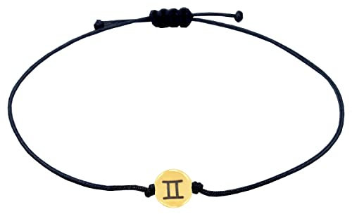 Selfmade Jewelry Armband Damen Sternzeichen Gold Größenverstellbares Makramee-Armkettchen Handgemacht Inkl. Geschenk-Verpackung (Zwilling)