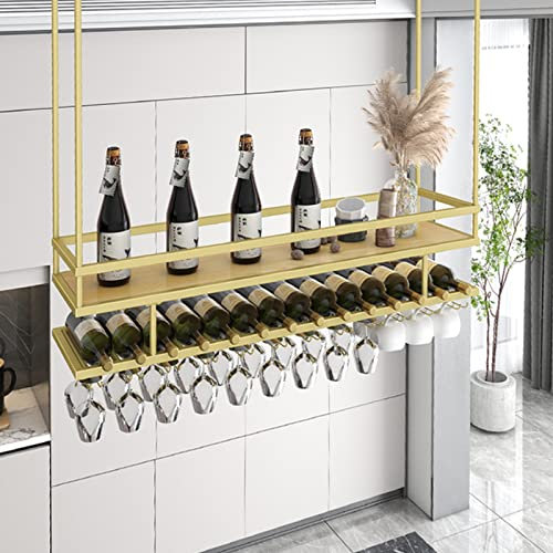 Hängendes Weinglasregal-Weinregal Decke hängender Weinglashalter Weinflaschenhalter, hängendes Pflanzenregal Loft im europäischen Stil Schmiedeeisen-Wandflaschenhalter, einfach zu installierender Sc