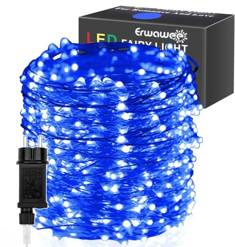 Luci Albero di Natale Filo di Rame Stellato,100M 1000 LED Catena Luminosa Blu, Stringa Luci di Natale da Esterno Interno Impermeabile Decorazioni Natalizie per Halloween,Festa,Casa,Balcone,Giardino
