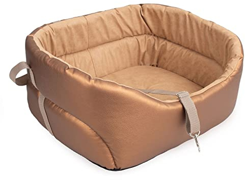 BOUTIQUE ZOO Hunde Autositz Universal Waschbar Abriebfest, Autositz Hund für Vordersitz, Beifahrersitz, Rückbank, Hundebett Hundetasche, S: 39 cm x 32 cm, Gold - Metallic