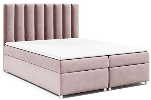 Best for Home Boxspringbett 180x200 Mit Bettkasten und Topper, Trinity K-10 160x200, Bonellfederkern 140x200, 200x200-140x200 Rosa