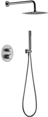 IMEX Thermostat-Duschgarnitur, Einbau-Set, 2-Wege-Dusche Komplett, Badarmaturen, Serie Line (gebürstetes Nickel)