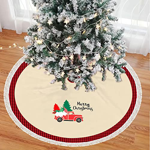 Mateju Weihnachtsbaum Tassel Rock Weihnachtsbaumdecke Rund Decke Christbaumdecke Christbaumständer Teppich Baumdecke Weihnachtsbaum Deko für Weihnachten Neujahr Party (48inch,Beige)