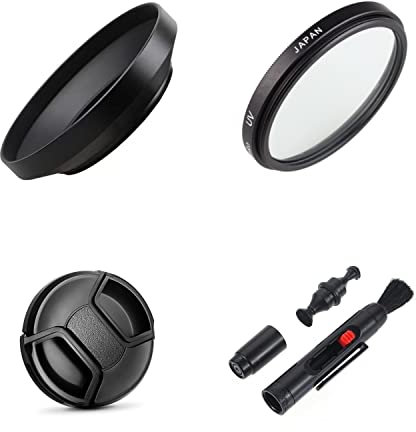 Ensemble d'accessoires pour appareil photo Panasonic G7, GX8, GX9 avec objectif Panasonic Lumix G Vario 14-140 mm f/3.5-5.6 ASPH. POWER O.I.S. avec pare-soleil grand angle en métal, filtre UV