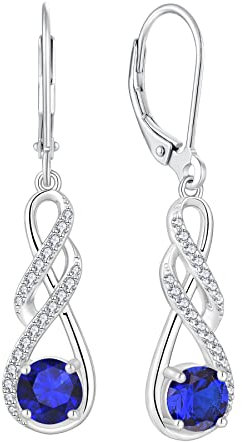 FJ Damen Ohrringe Unendlichkeit Infinity 925 Sterling Silber Hängend Ohrringe Saphir September Geburtsstein Ohrringe Schmuck Geschenke für Damen Frauen Mutter Freundin Mama