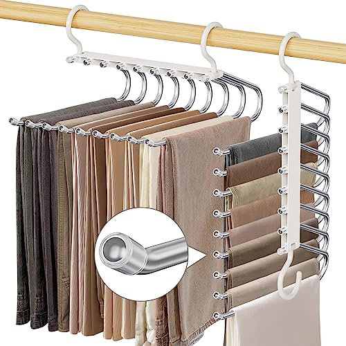 WEKIWGOT 2 Stück Hosenbügel Kleiderbügel Platzsparend, 9 Etagen rutschfest Faltbare Multi Bügel, Kleiderschrank Organizer für Hosen für Damen und Herren, Schals, Jeans, Kleidung, Handtücher