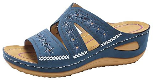 NUSGEAR 2023 Chanclas Mujer Moda Ortopedicas Comodas Soporte del Arco Verano Playa Cool Piscina Ligera Casual Abierta Sandalias de Dedo Plataforma PU Antideslizante Chancletas Talla grande