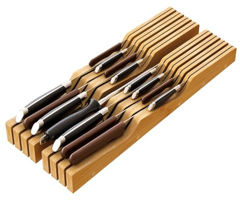 Drawer Knife Block Organizer, Bamboo Wood Drawer Knife Organizer, Bamboo Wood Block Organizer, Protecting Knife Organizer Block (A2)