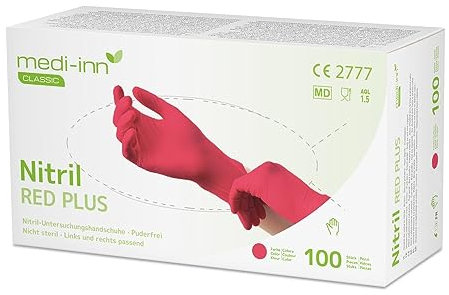 Medi-Inn Nitril Red Plus Einmalhandschuhe, rot, puderfrei (Gr. M, 10 x 100 = 1000 Stück)