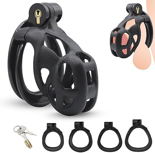3.0 Cage de Chasteté Hommes,3D Cage Chastetée avec 4 Anneaux de Pénis Testiculaires,Ceintures de Chasteté,Chastity Cage Chasteté Pour Pénis,BDSM Pénis Bondage Sex toýs Couple Homme (Noir, M)
