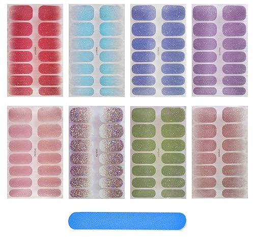 MEMOFYND Lot de 8 autocollants à paillettes pour ongles avec lime à ongles, autocollants, pour femme