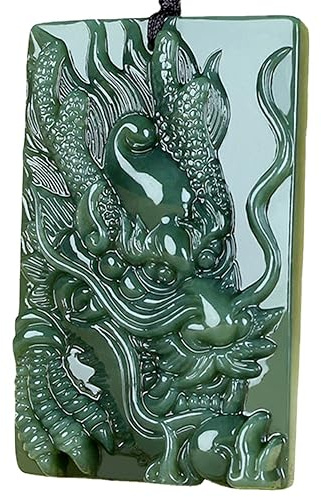 YTDJJWLS Pendentif chinois en jade vert naturel sculpté à la main - Pendentif dragon en jade - Pierre non précieuse